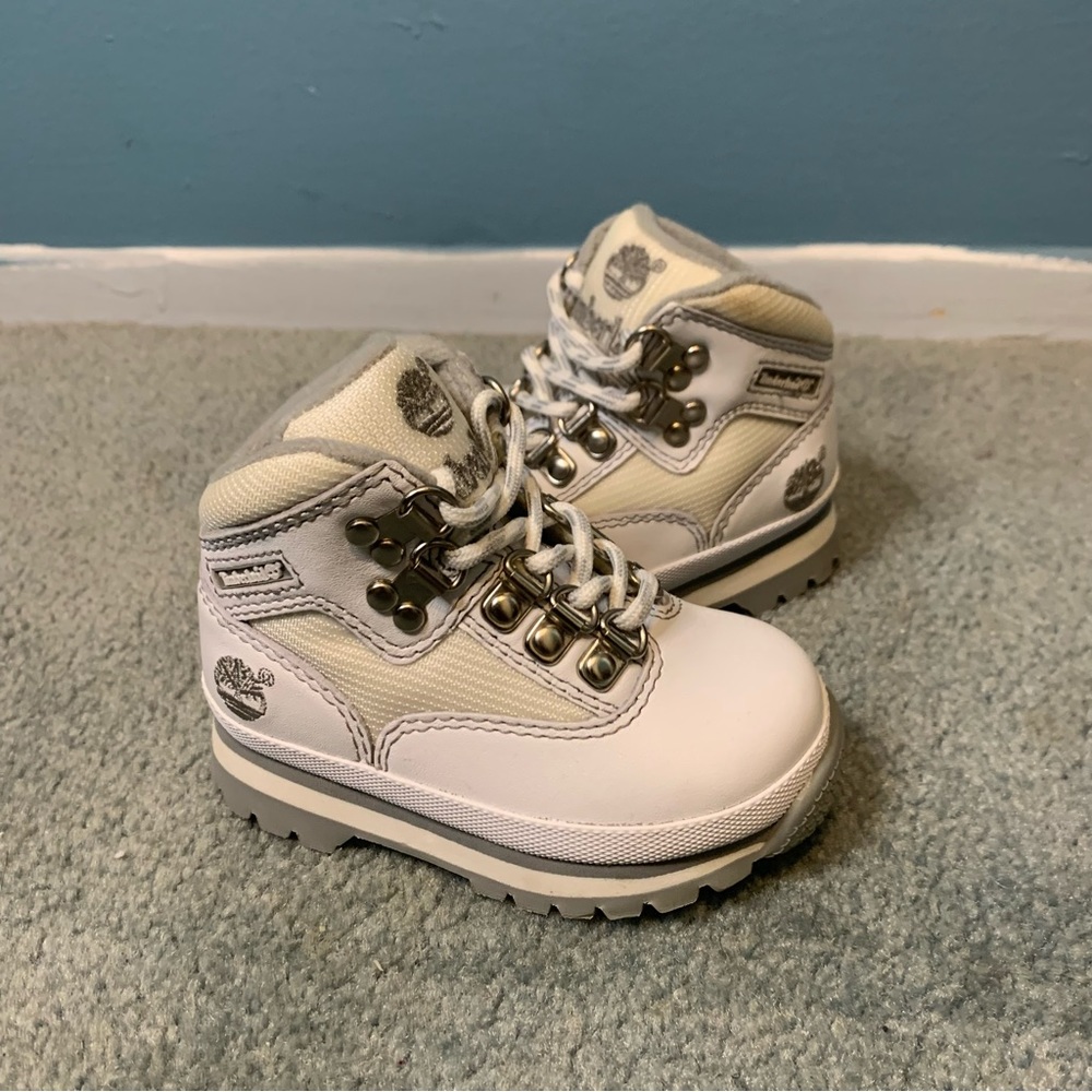 Toddler Timberland Boots Size 5M White/Grey 94876 0222 Leather Handmade Upper